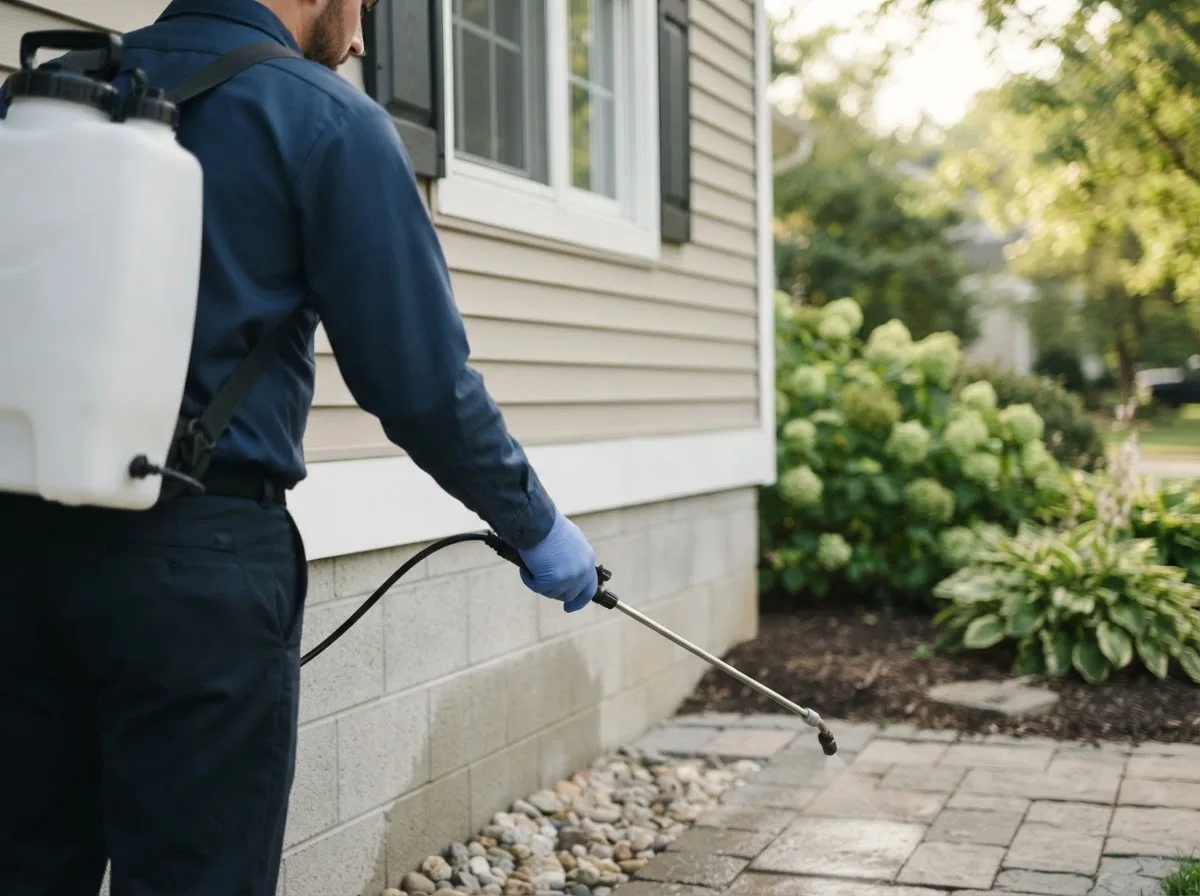 Pest control technician inspecting a home in Dennis Port, MA